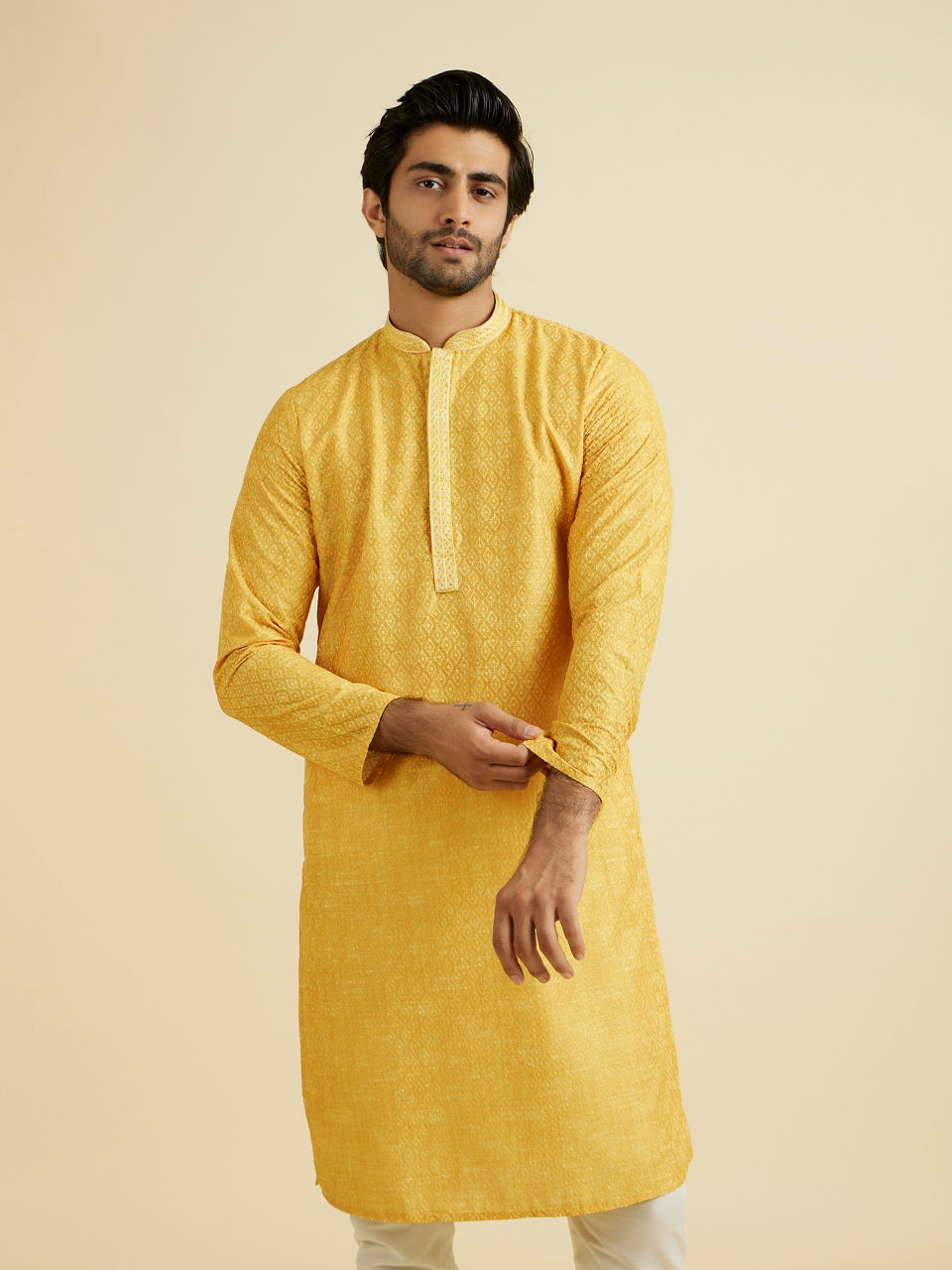 Manyavar Men Mustard Festive Kurta Pajama