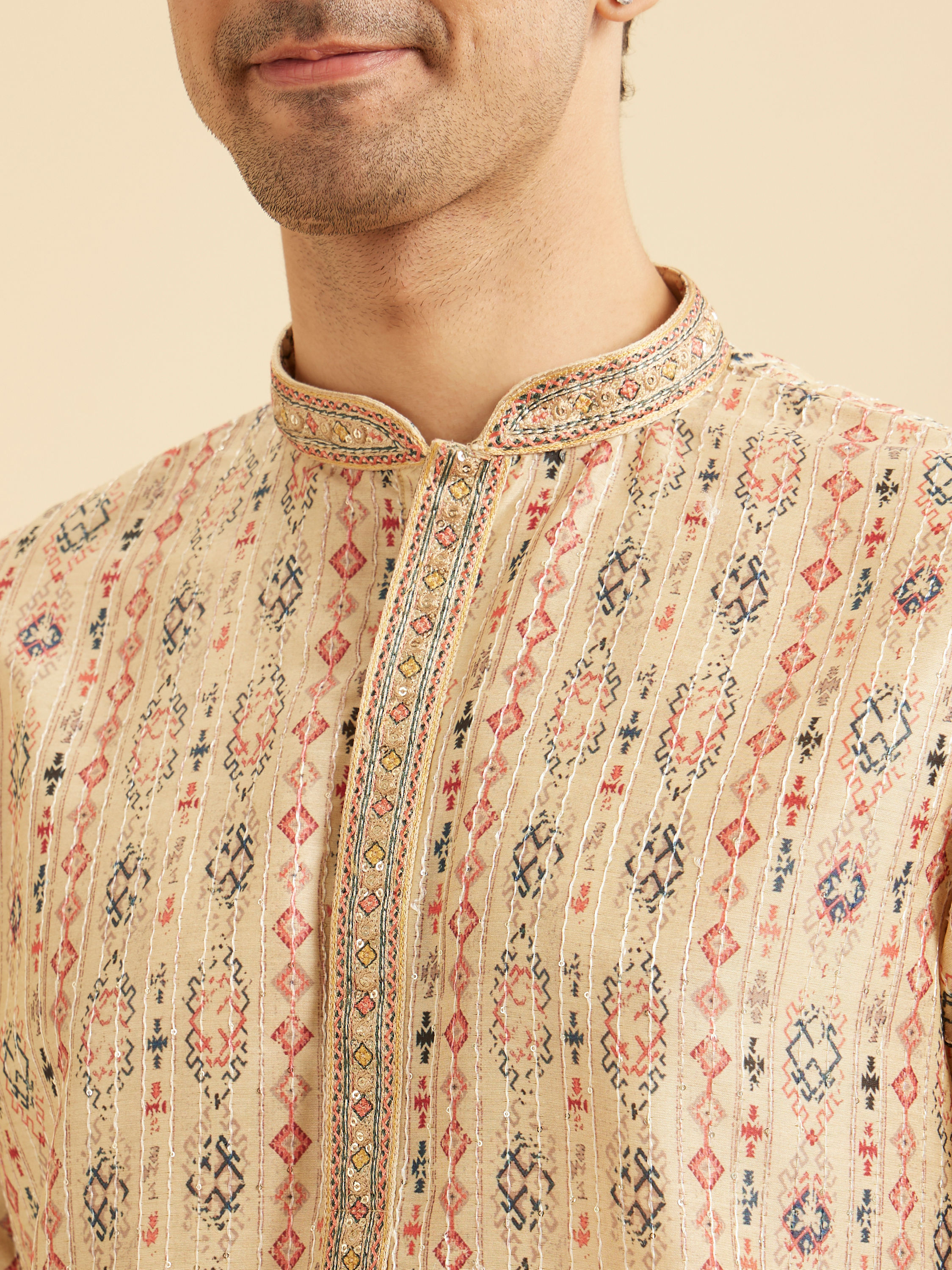 Manyavar Men Royal Beige Regalia Kurta Pajama