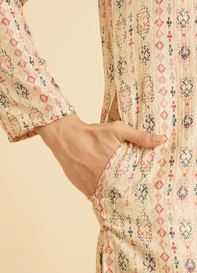 Manyavar Men Royal Beige Regalia Kurta Pajama