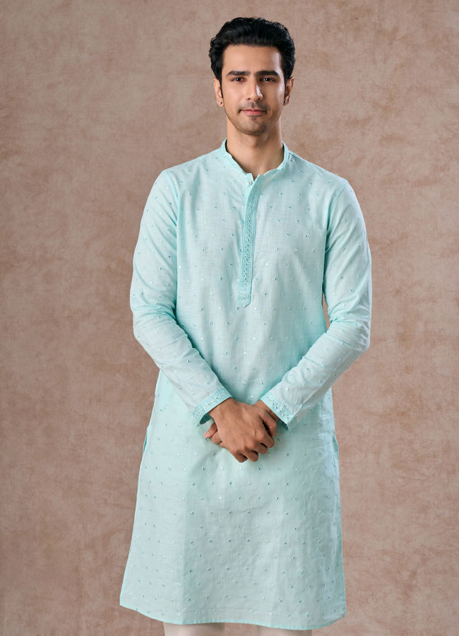 Manyavar Men Sky Blue Elegance Kurta Pajama