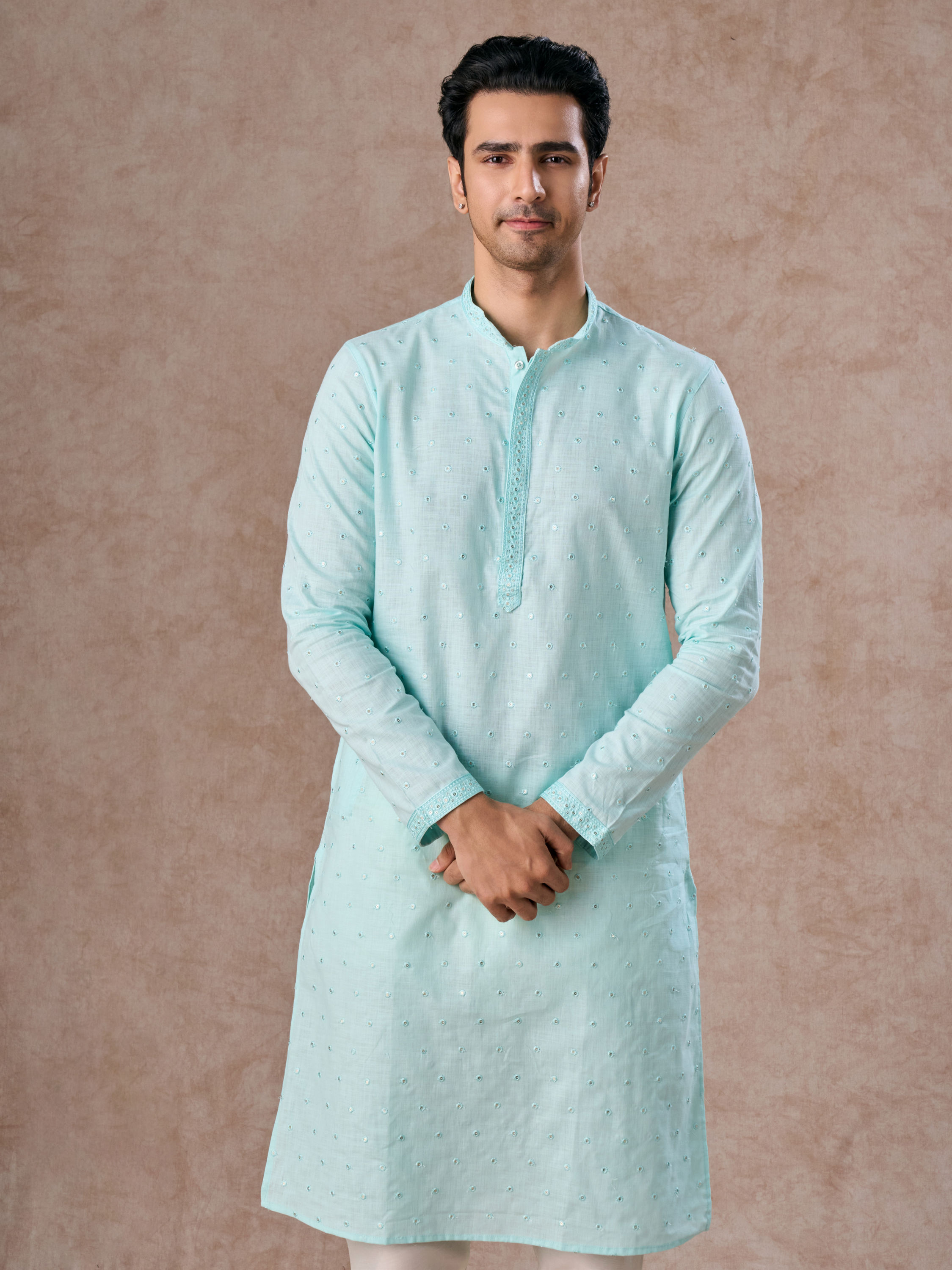 Manyavar Men Sky Blue Elegance Kurta Pajama