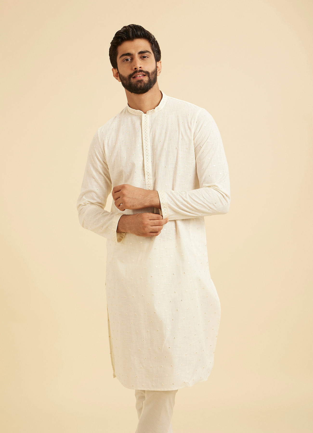 Manyavar Men Elegant Cream Kurta Pajama