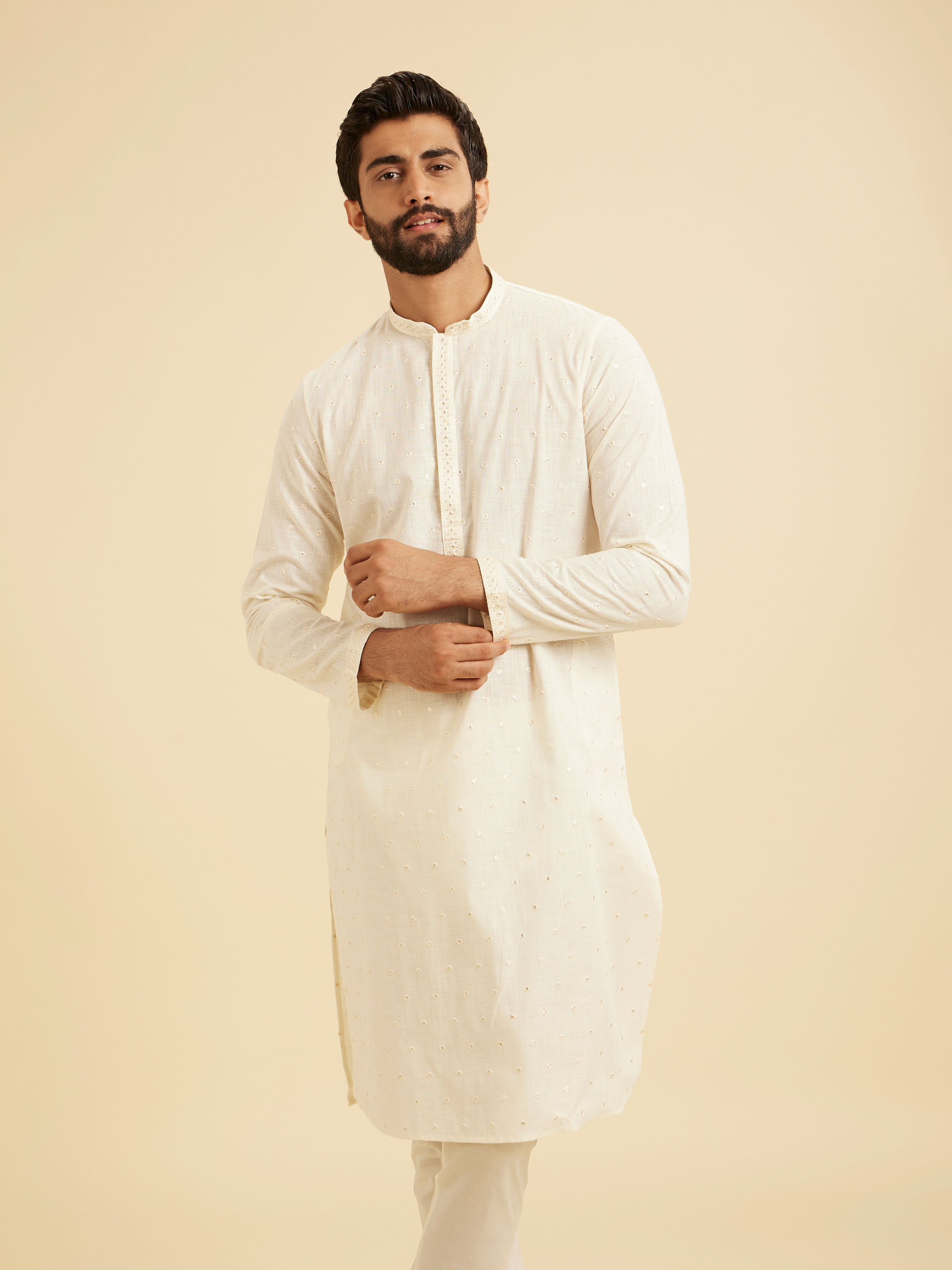 Manyavar Men Elegant Cream Kurta Pajama