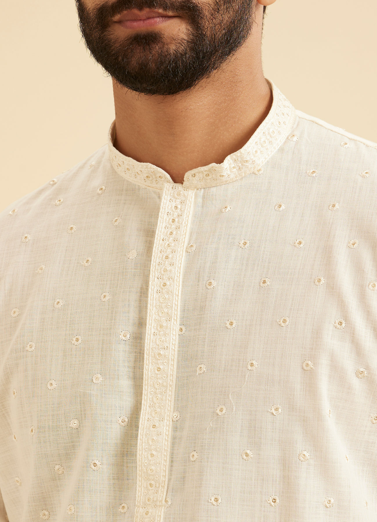 Manyavar Men Elegant Cream Kurta Pajama