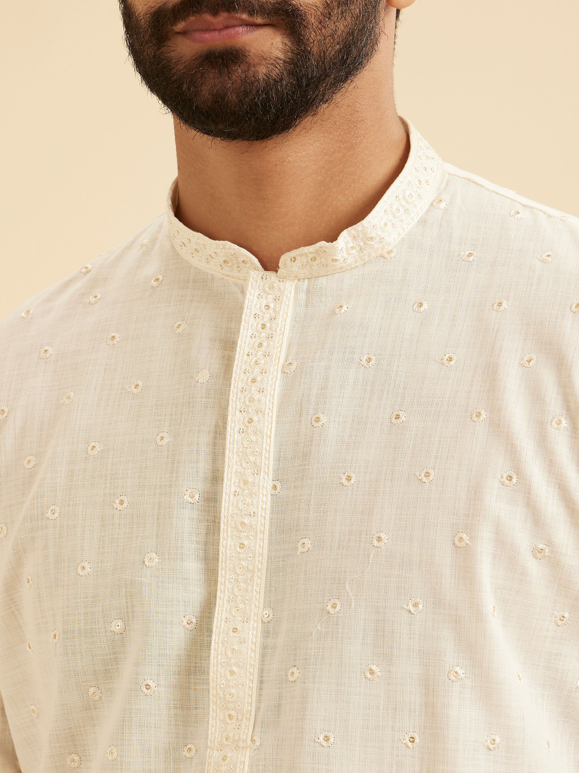 Manyavar Men Elegant Cream Kurta Pajama
