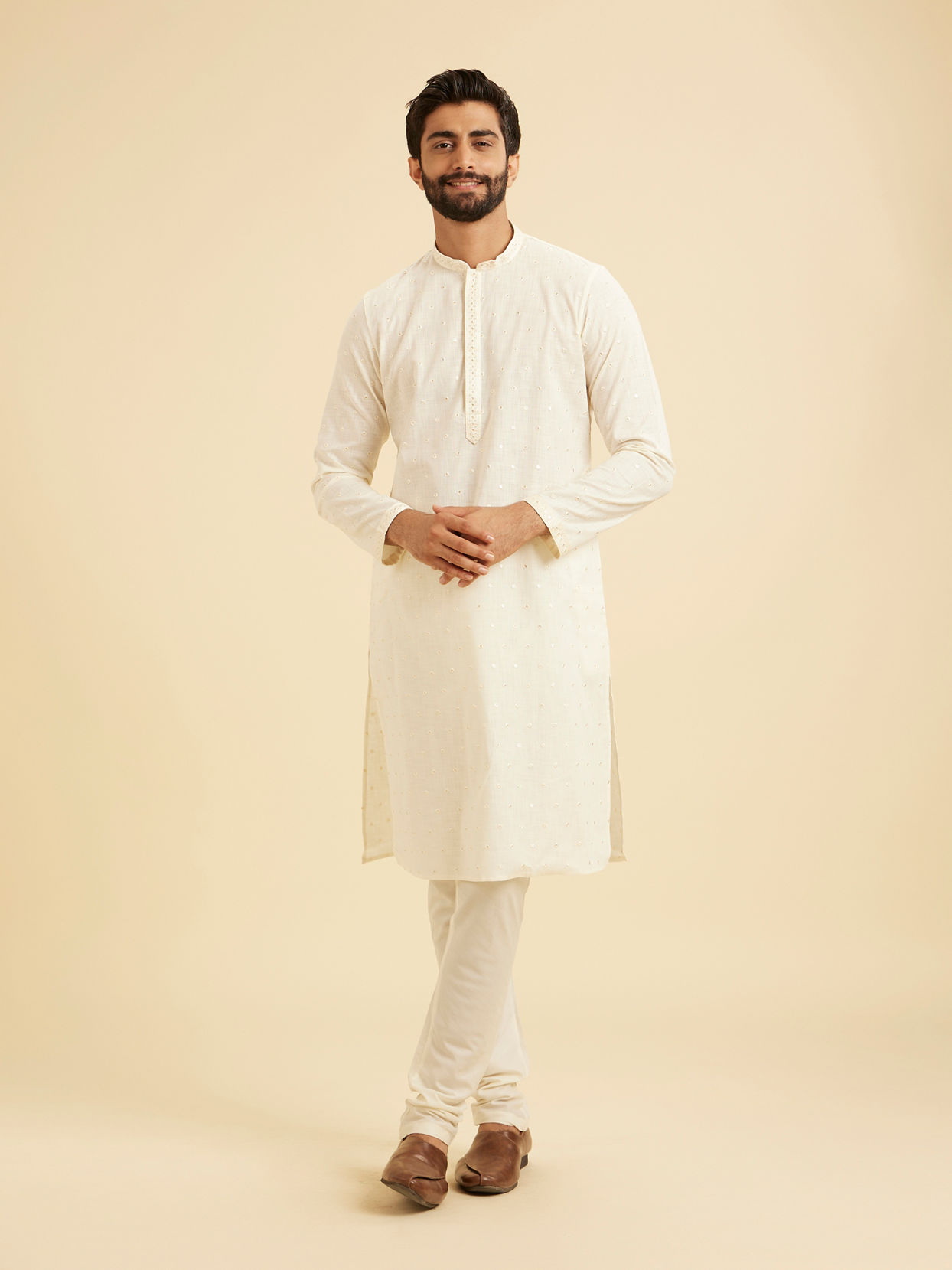 Manyavar Men Elegant Cream Kurta Pajama