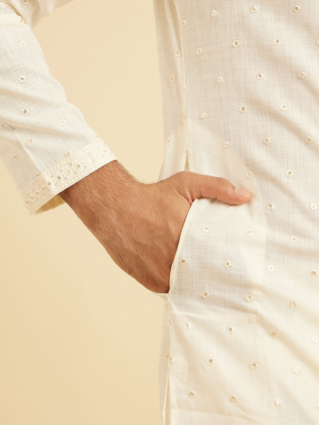 Manyavar Men Elegant Cream Kurta Pajama