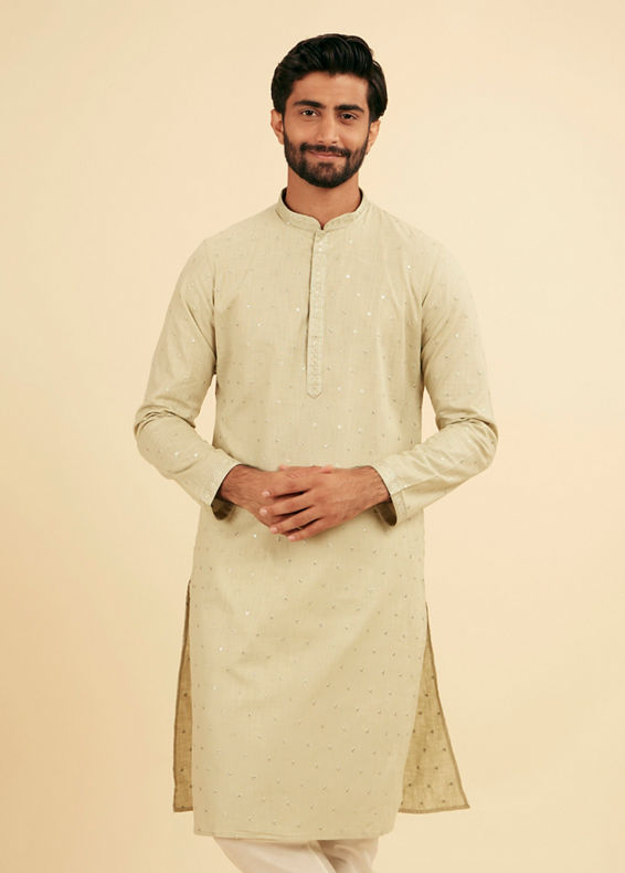 Manyavar Men Lustrous Green Kurta Pajama Ensemble