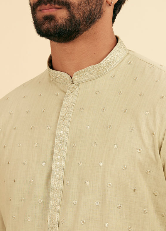 Manyavar Men Lustrous Green Kurta Pajama Ensemble