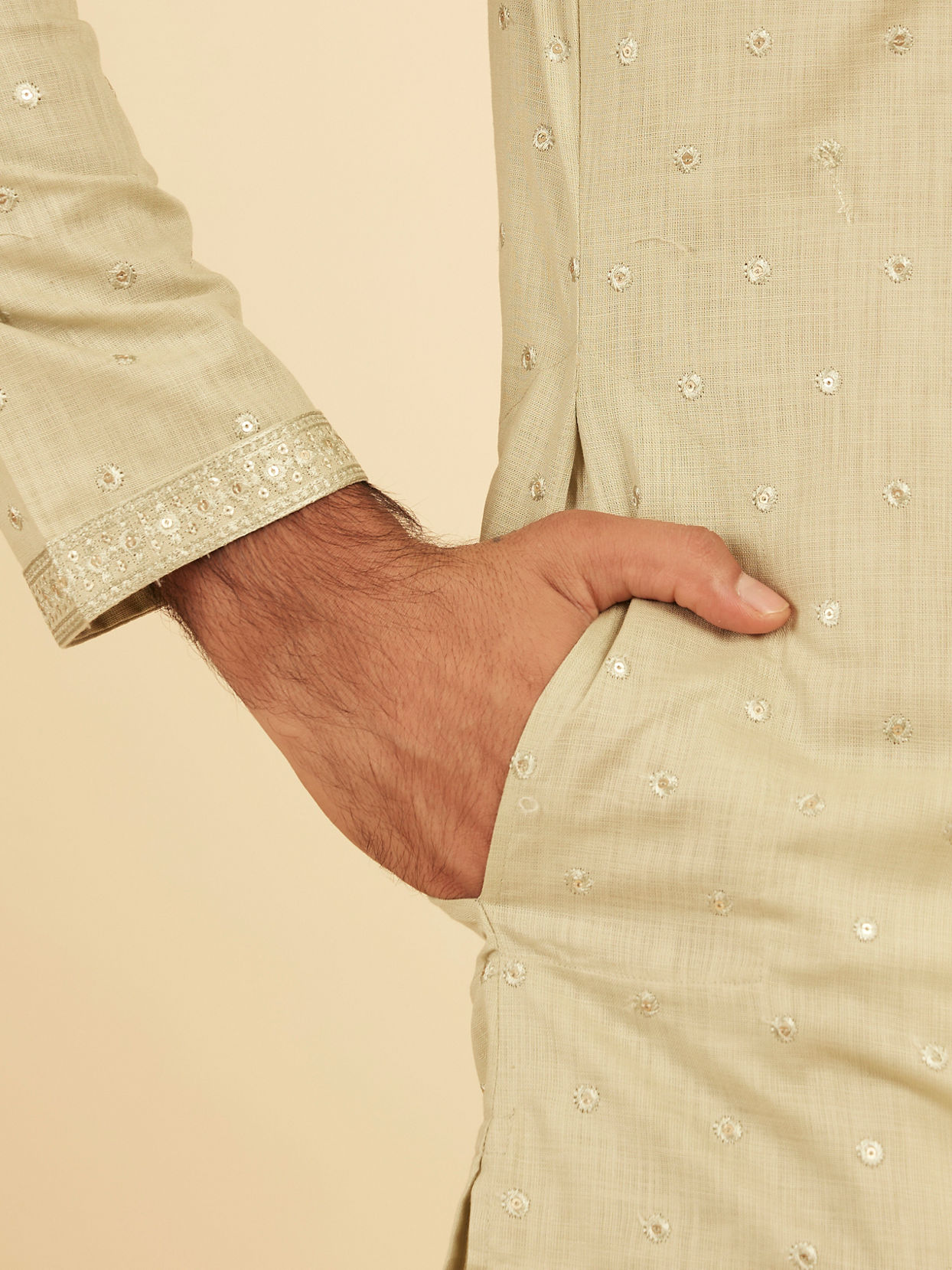 Manyavar Men Lustrous Green Kurta Pajama Ensemble
