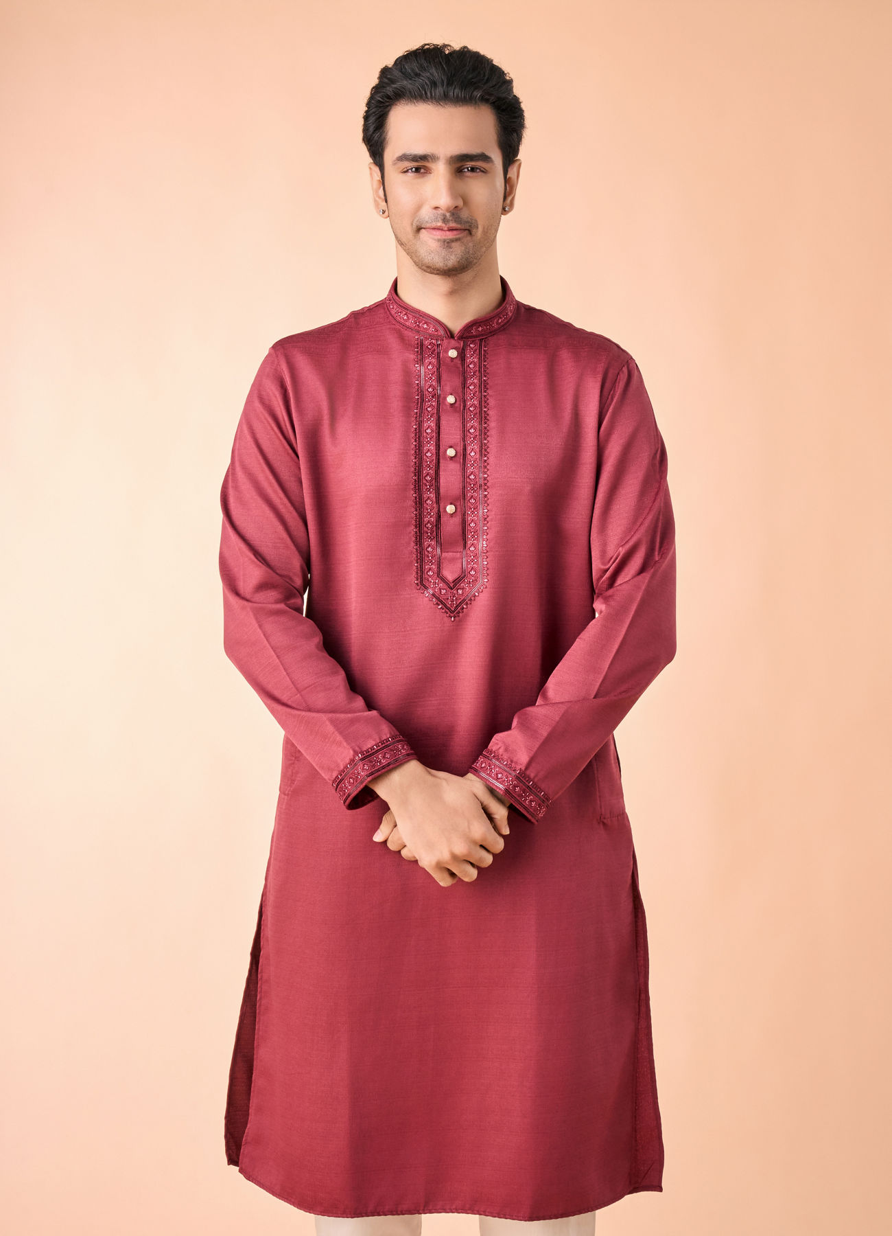 Manyavar Men Festive Maroon Kurta Pajama