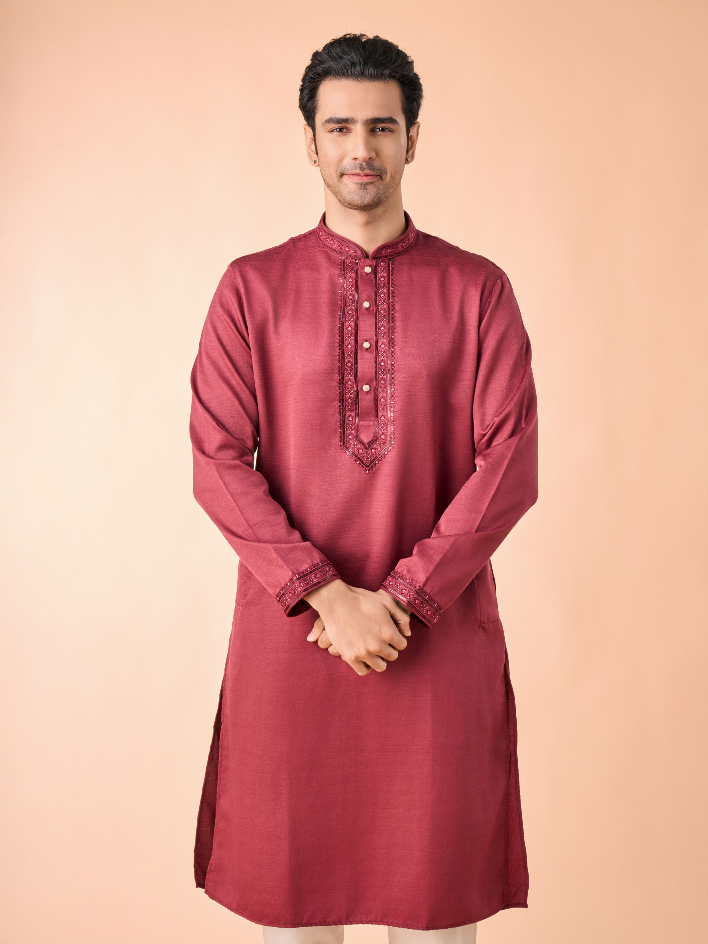 Manyavar Men Festive Maroon Kurta Pajama