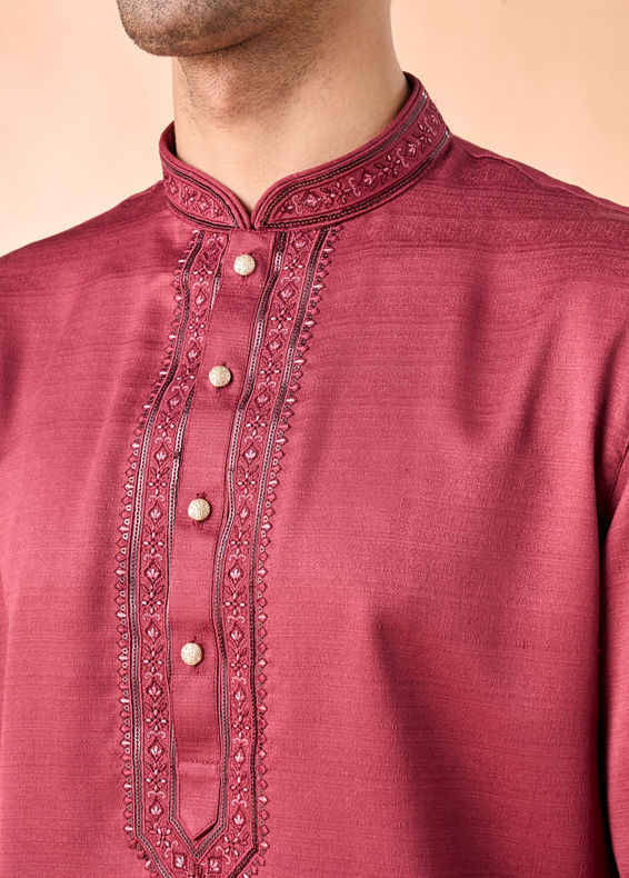 Manyavar Men Festive Maroon Kurta Pajama