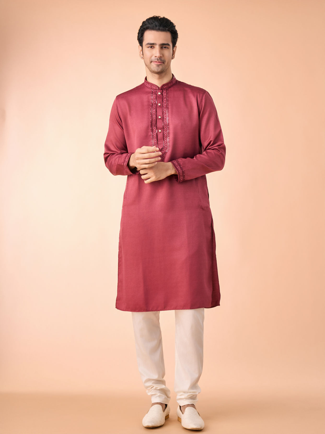 Manyavar Men Festive Maroon Kurta Pajama