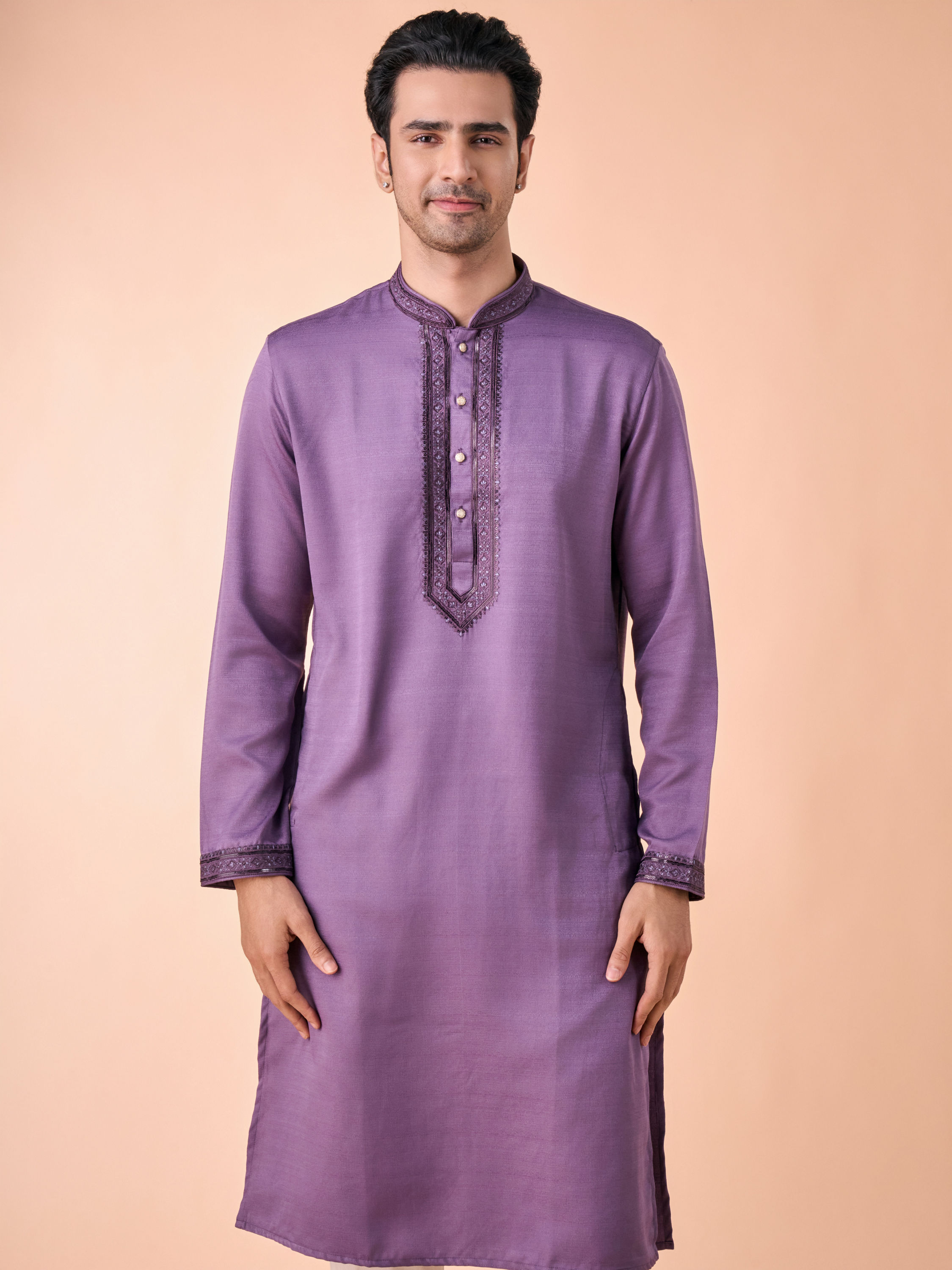 Manyavar Men Purple Elegance Kurta Pajama
