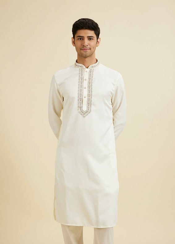 Manyavar Men Elegant Cream Kurta Pajama