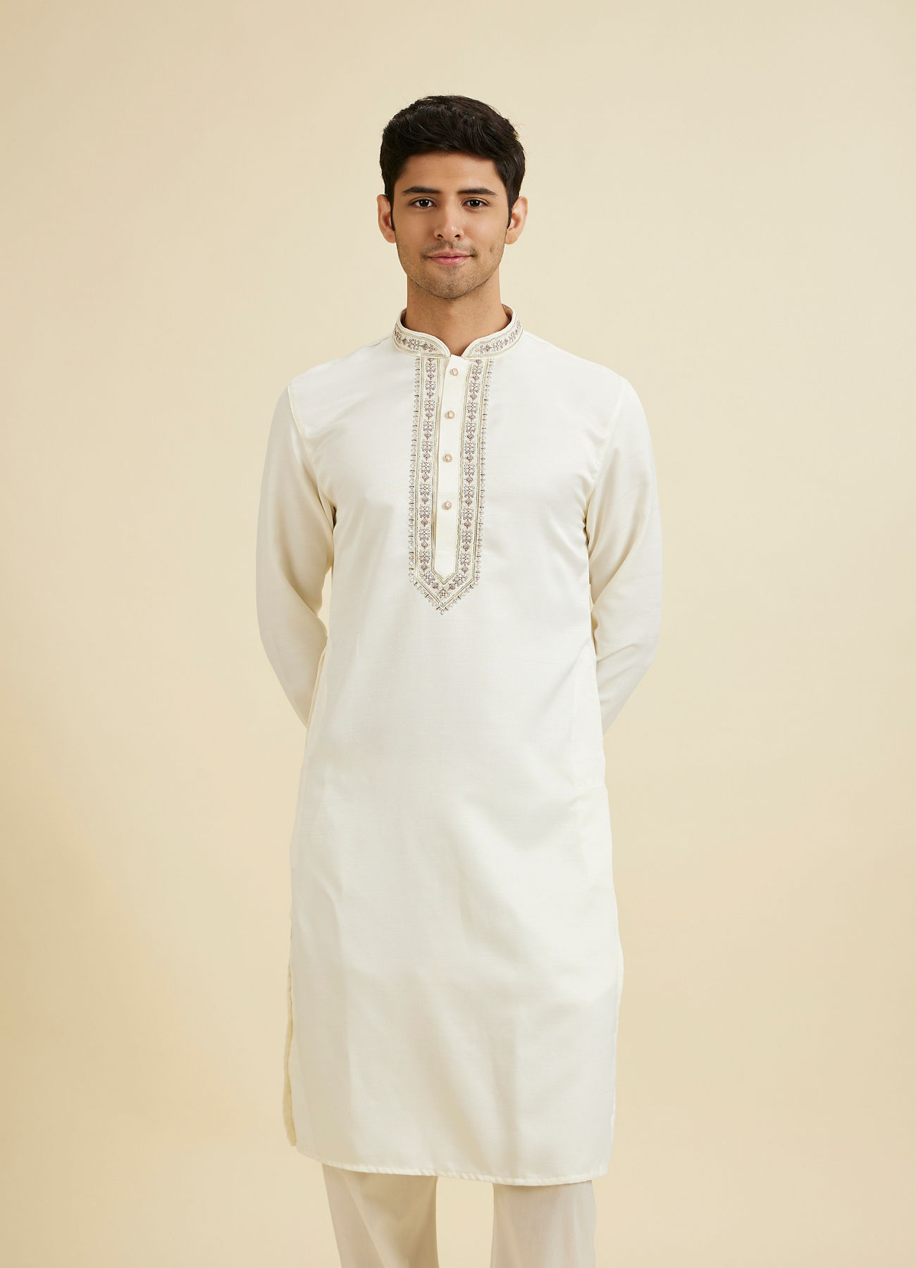 Manyavar Men Elegant Cream Kurta Pajama