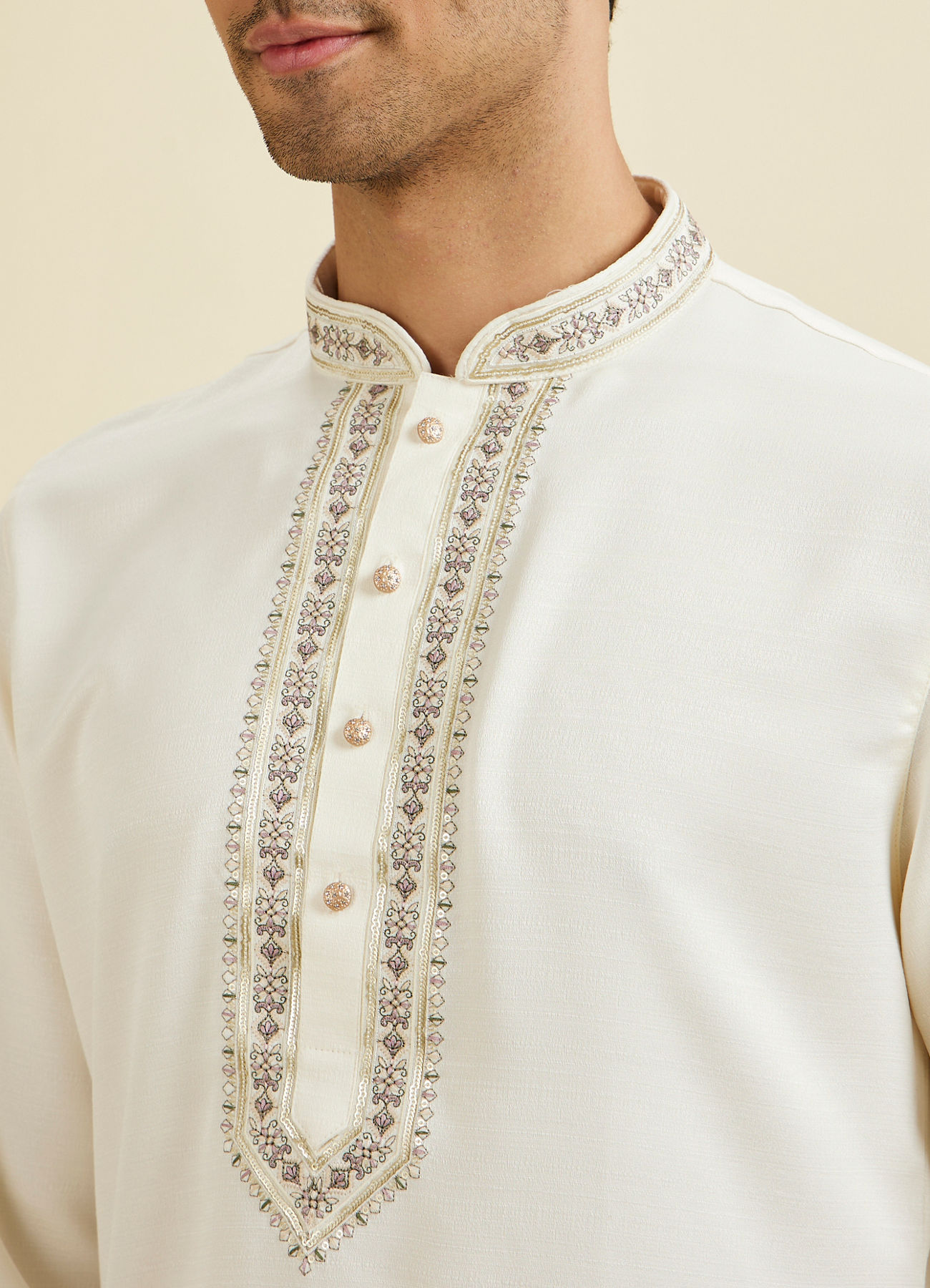 Manyavar Men Elegant Cream Kurta Pajama