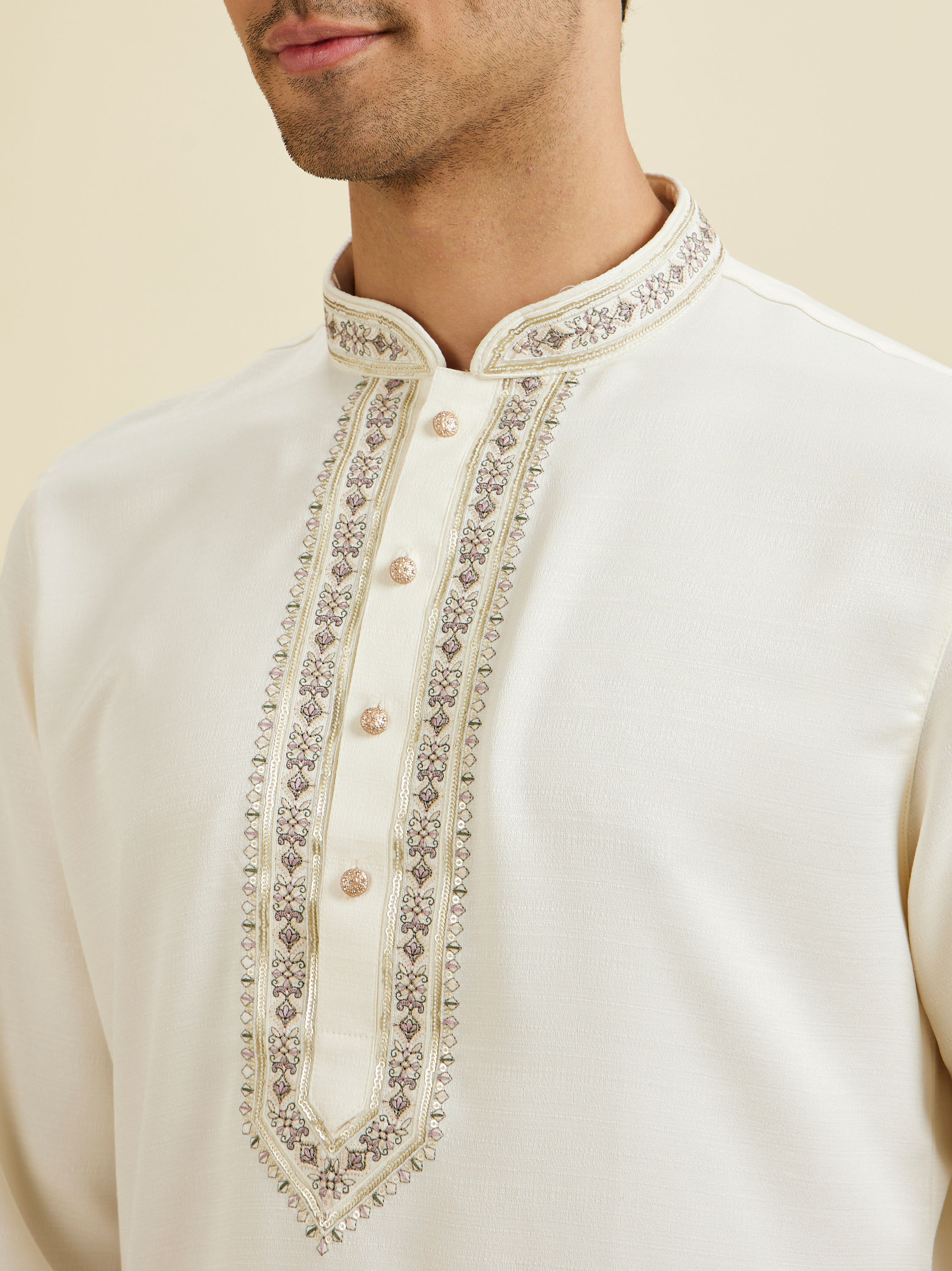 Manyavar Men Elegant Cream Kurta Pajama
