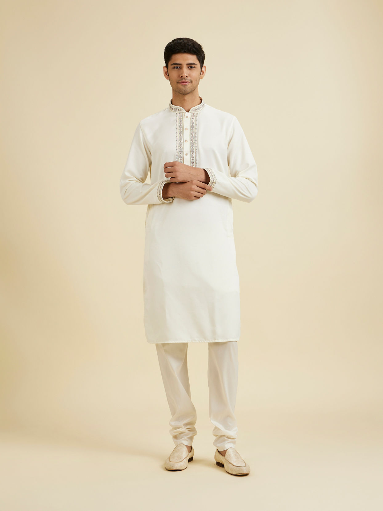 Manyavar Men Elegant Cream Kurta Pajama