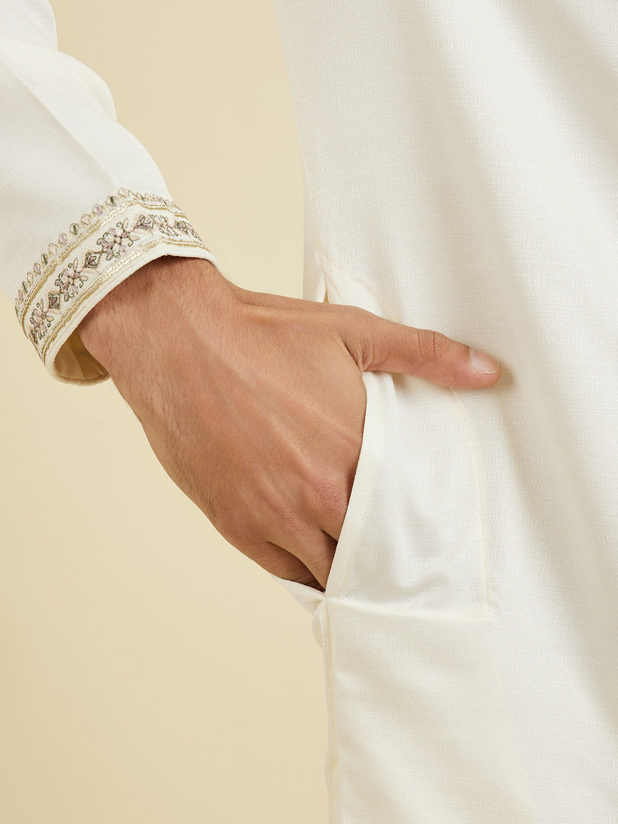 Manyavar Men Elegant Cream Kurta Pajama
