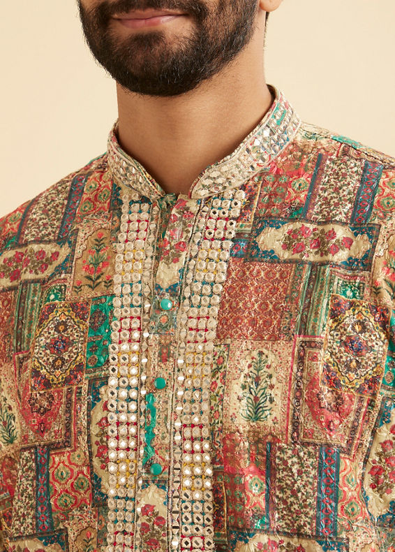 Manyavar Men Beige Festive Elegance Kurta Pajama