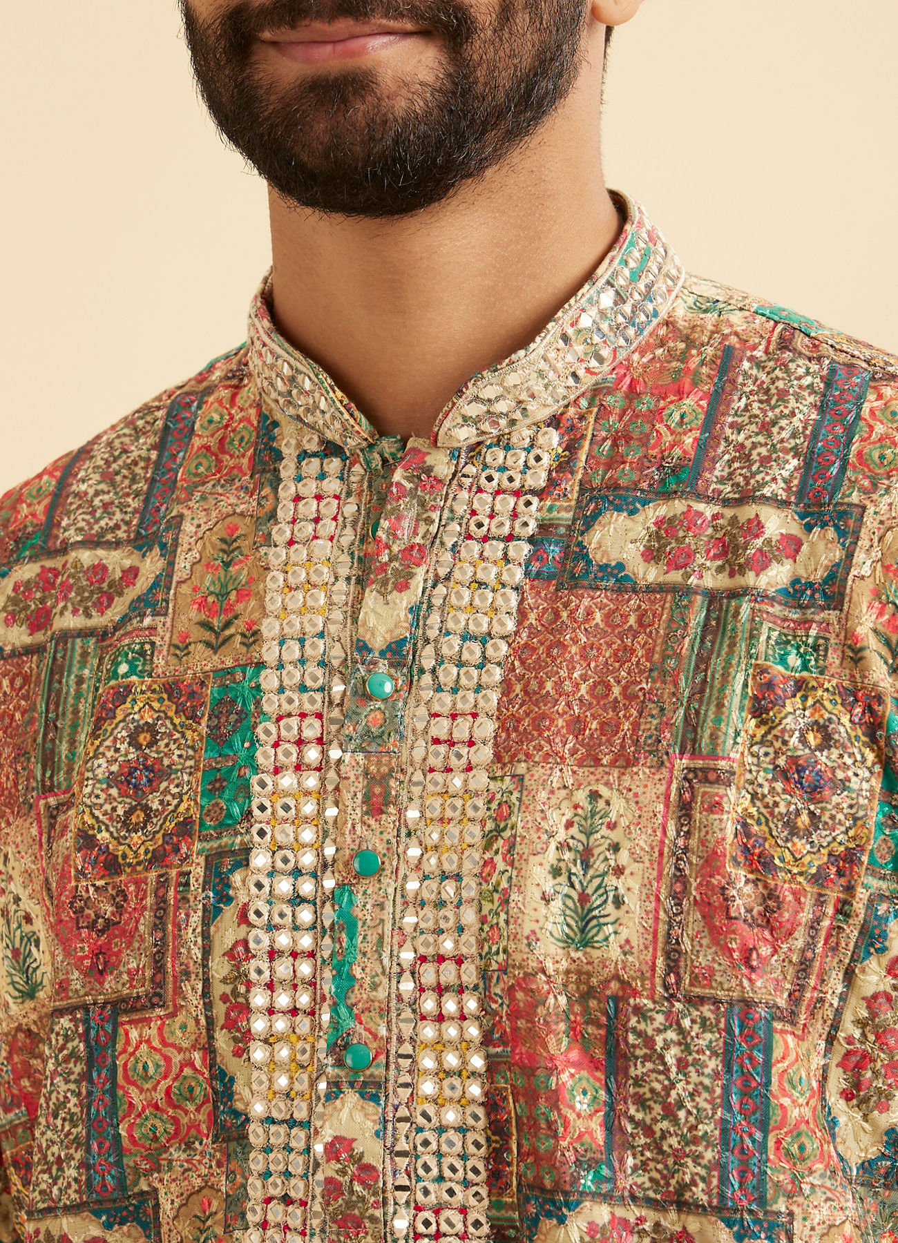 Manyavar Men Beige Festive Elegance Kurta Pajama