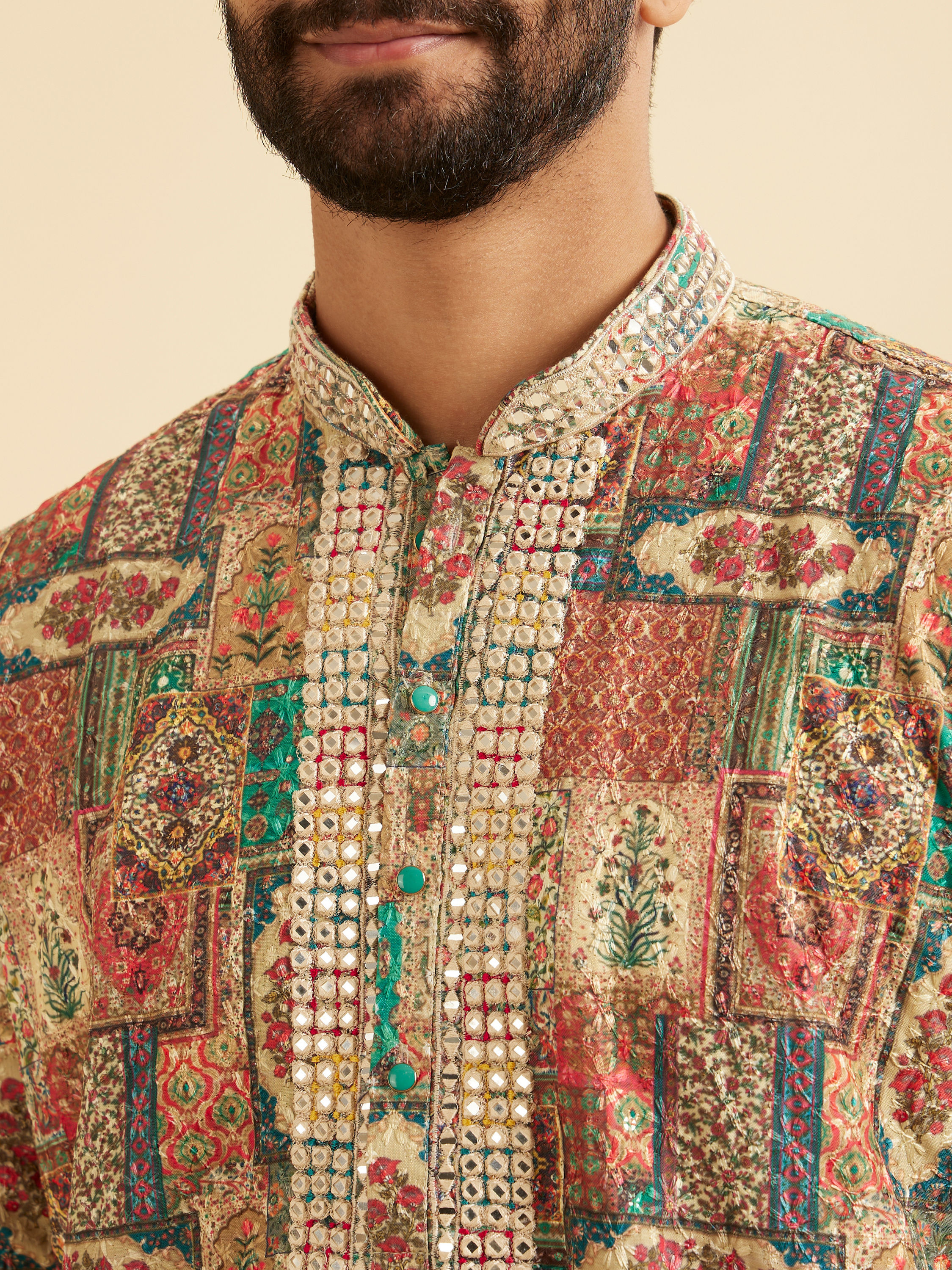 Manyavar Men Beige Festive Elegance Kurta Pajama