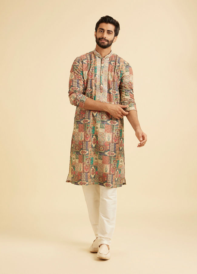 Manyavar Men Beige Festive Elegance Kurta Pajama