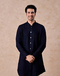 Manyavar Men Royal Dark Blue Georgette Kurta Trouser