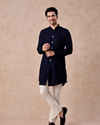 Manyavar Men Royal Dark Blue Georgette Kurta Trouser