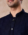 Manyavar Men Royal Dark Blue Georgette Kurta Trouser