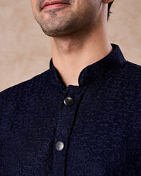 Manyavar Men Royal Dark Blue Georgette Kurta Trouser