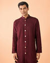 Manyavar Men Intricate Wine Kurta Pajama Set