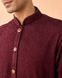 Manyavar Men Intricate Wine Kurta Pajama Set