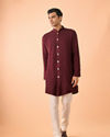 Manyavar Men Intricate Wine Kurta Pajama Set