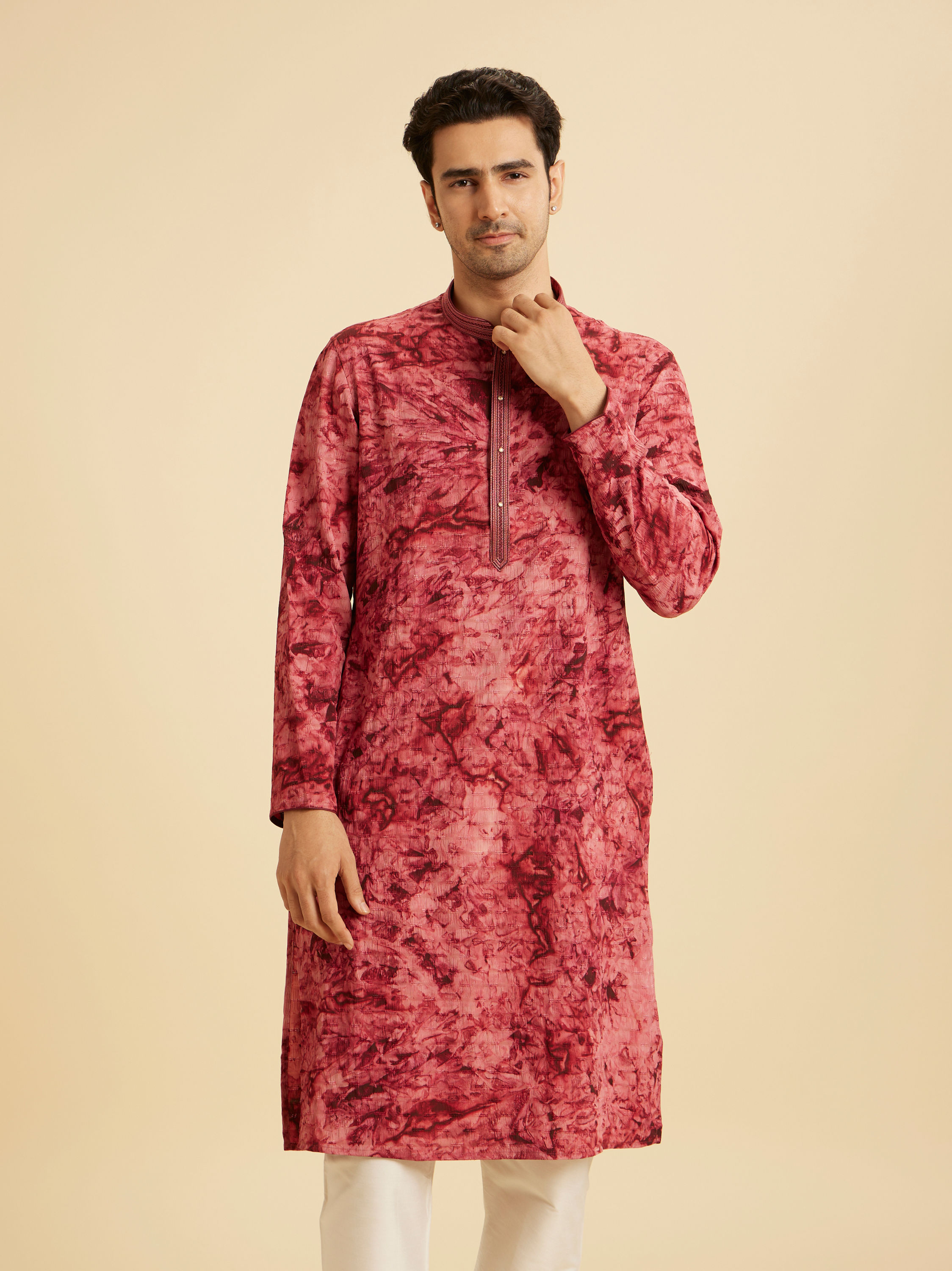 Manyavar Men Maroon Spandex Elegance Kurta Pajama