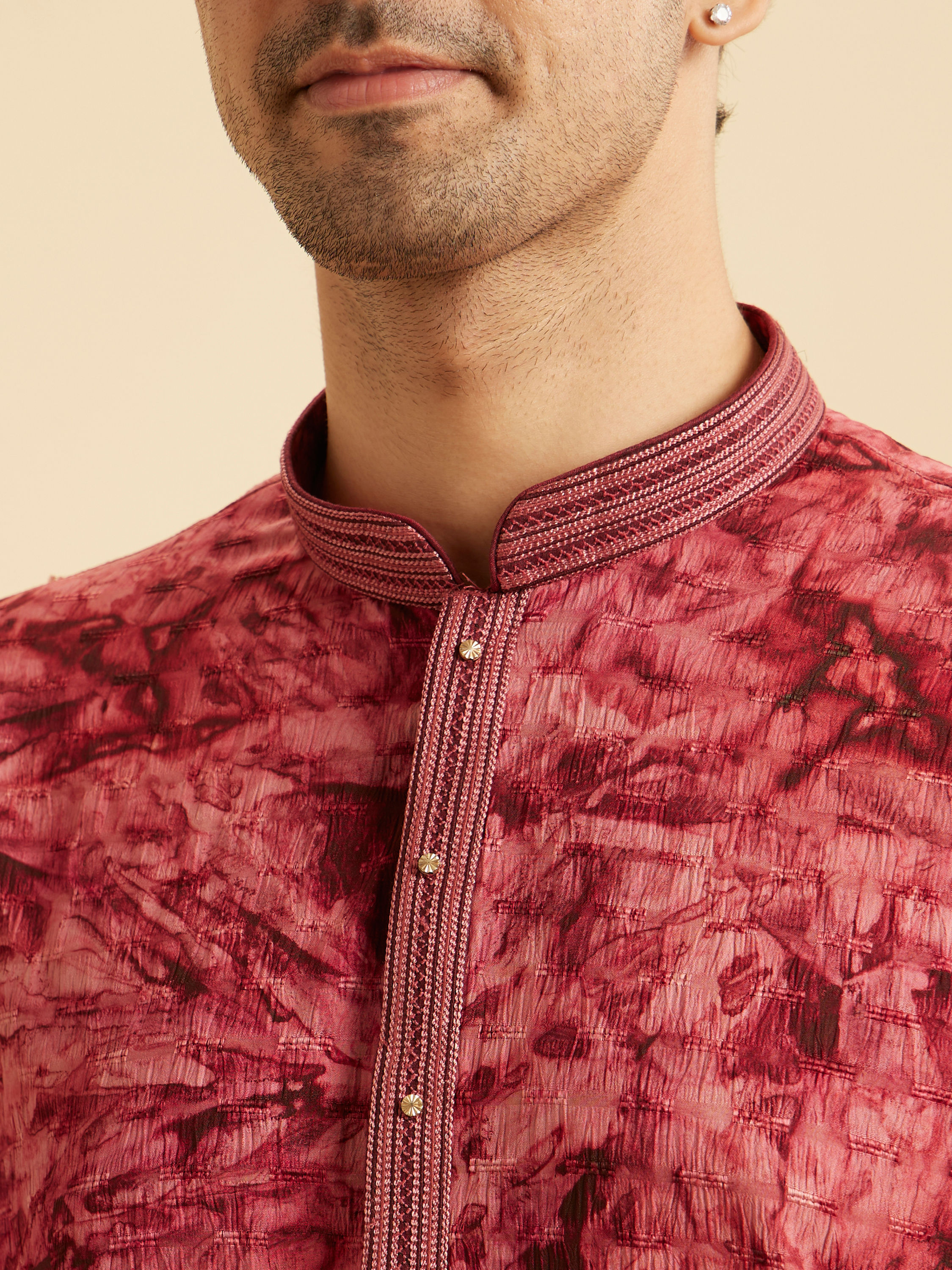 Manyavar Men Maroon Spandex Elegance Kurta Pajama