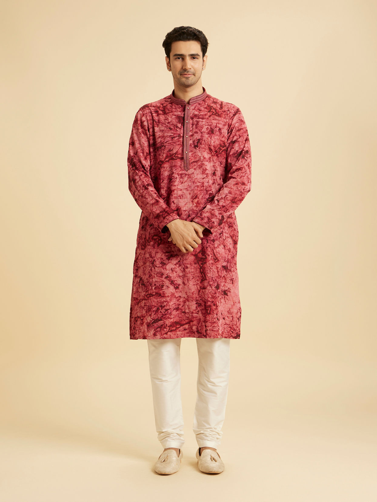 Manyavar Men Maroon Spandex Elegance Kurta Pajama
