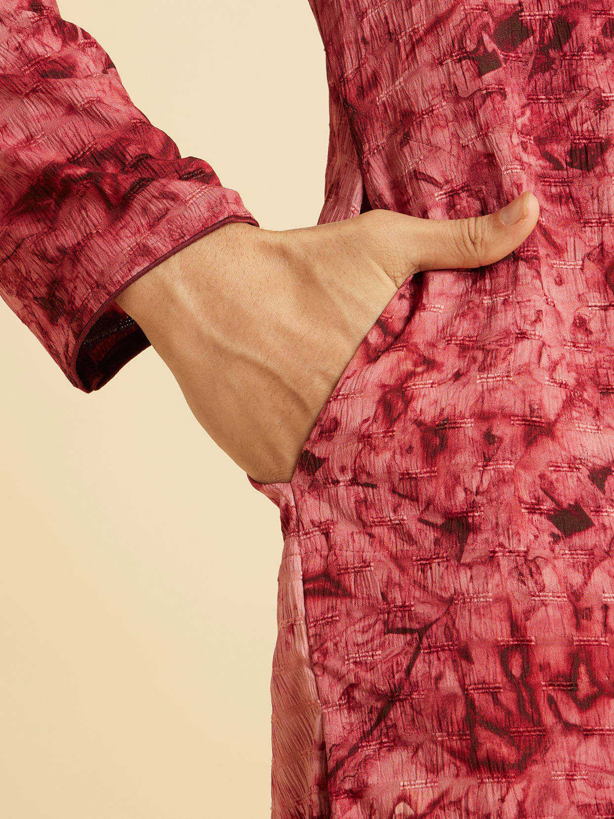 Manyavar Men Maroon Spandex Elegance Kurta Pajama