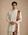 Manyavar Men Cream Art Silk Veshti Dhoti with Dupatta
