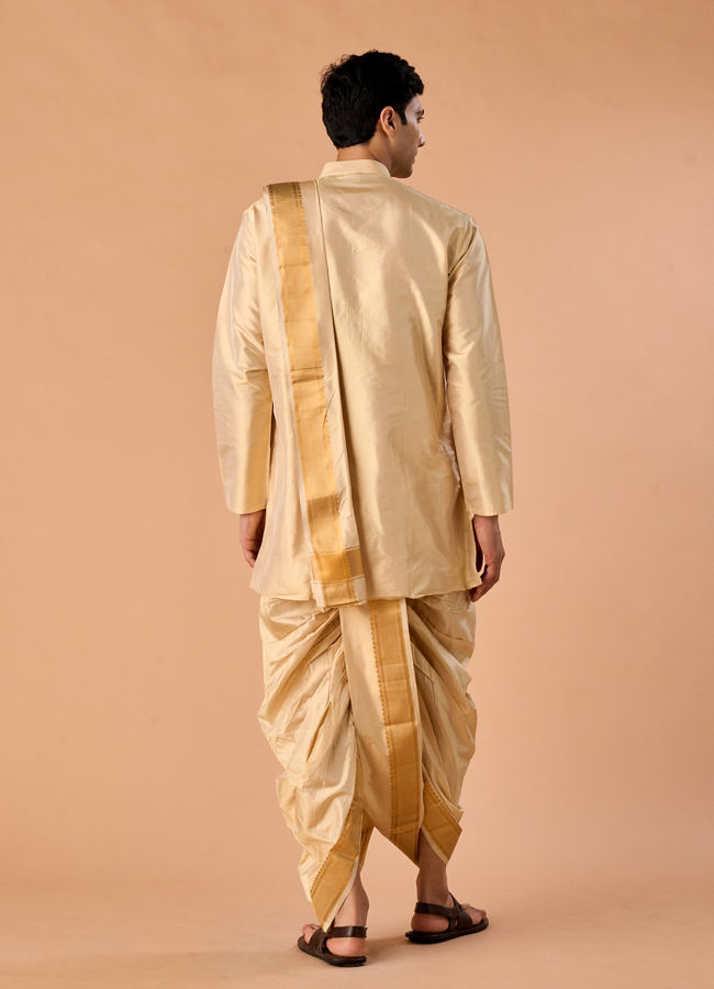 Manyavar Men Beige Silk Festive Veshti Dhoti