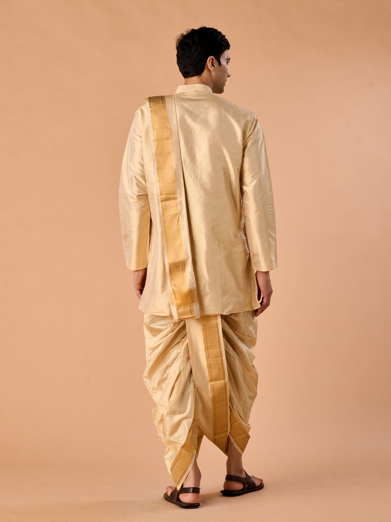 Manyavar Men Beige Silk Festive Veshti Dhoti