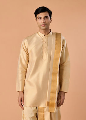 Manyavar Men Beige Silk Festive Veshti Dhoti