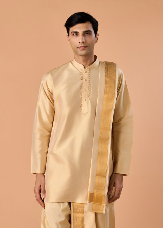 Manyavar Men Beige Silk Festive Veshti Dhoti