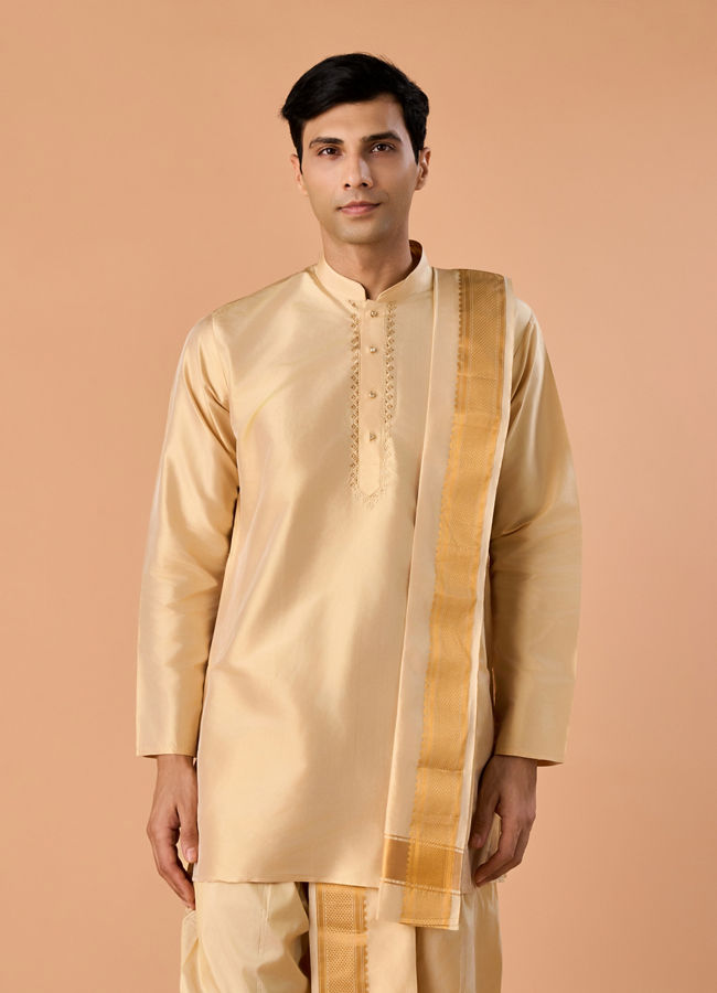 Manyavar Men Beige Silk Festive Veshti Dhoti
