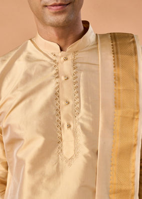 Manyavar Men Beige Silk Festive Veshti Dhoti