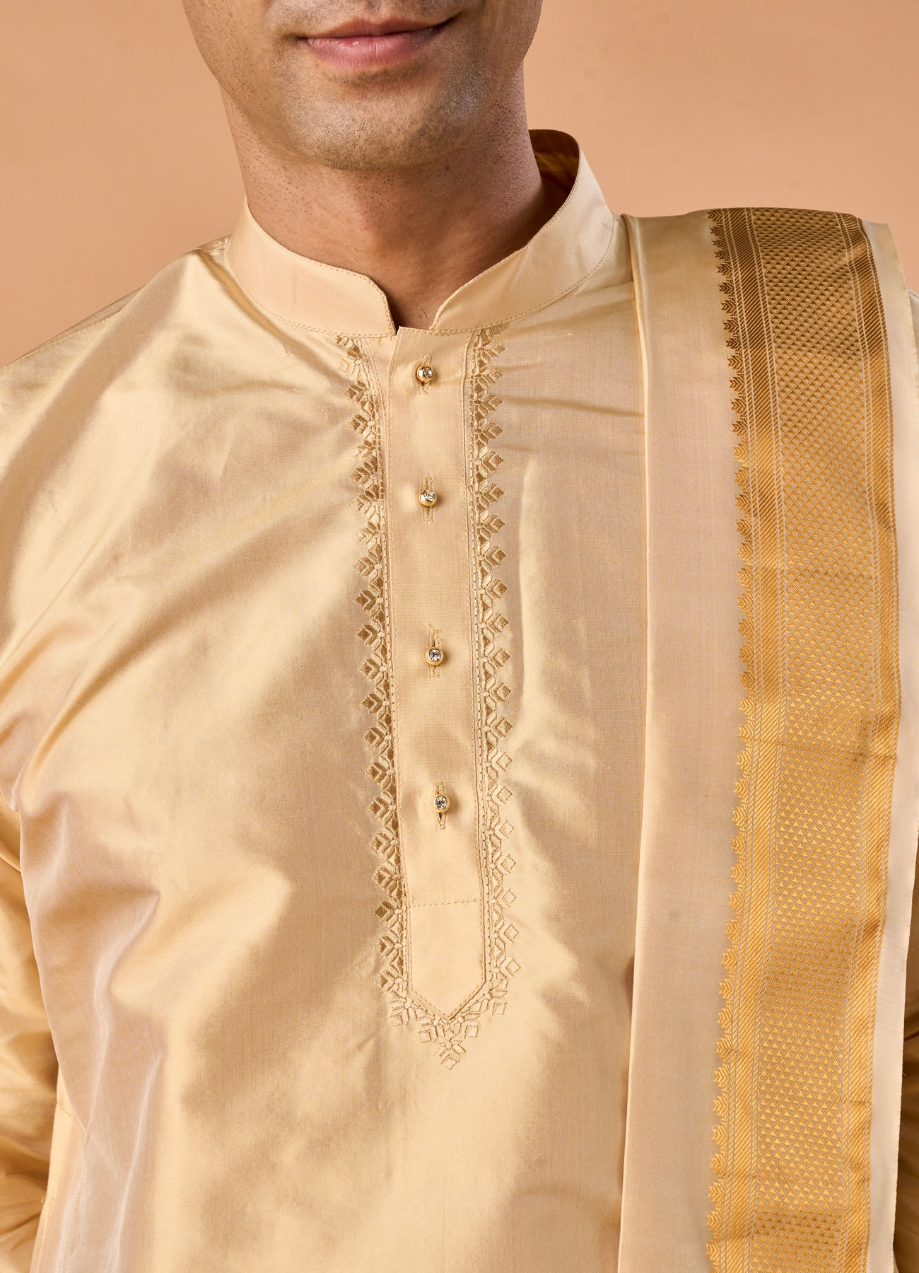Manyavar Men Beige Silk Festive Veshti Dhoti
