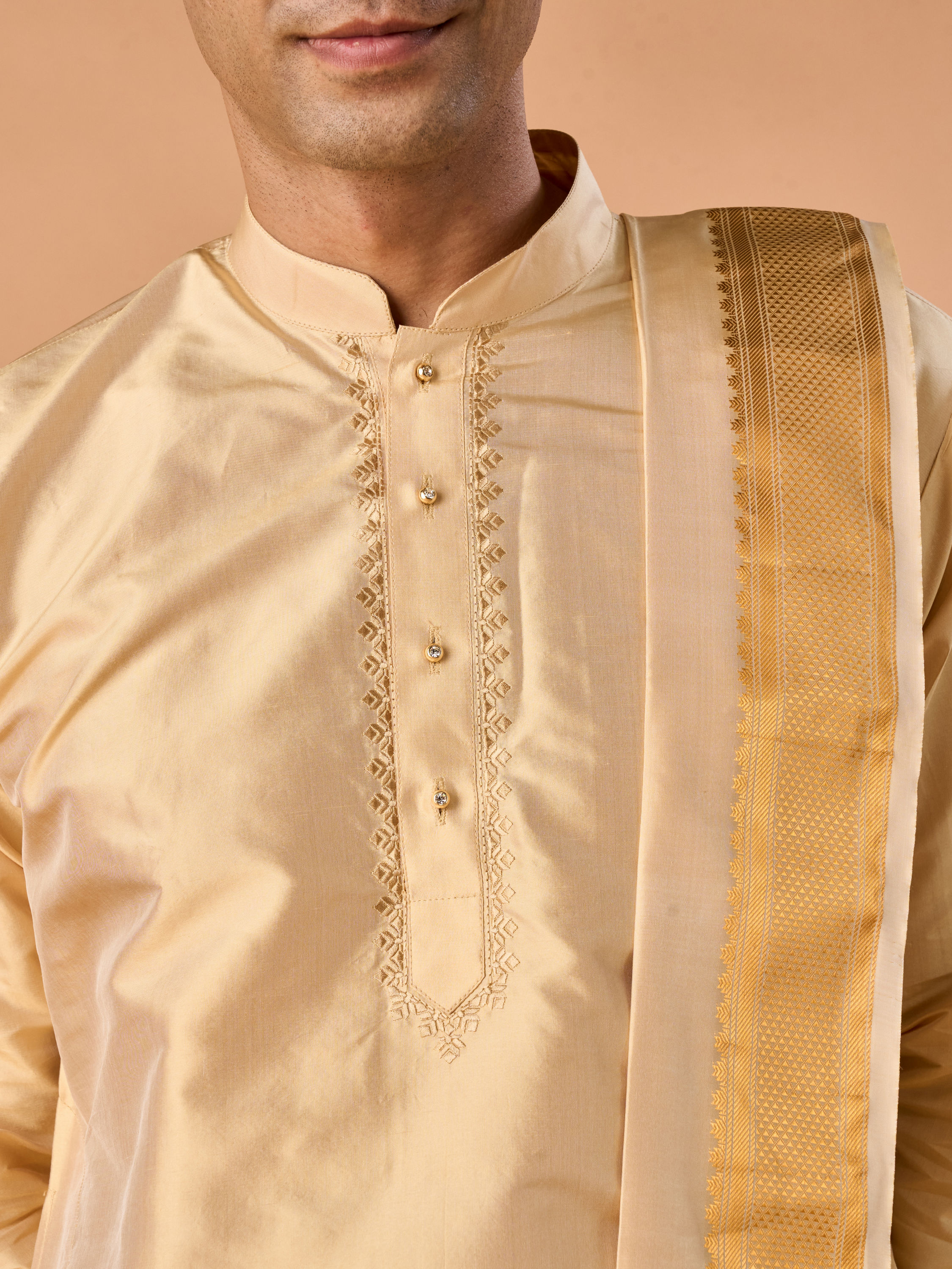 Manyavar Men Beige Silk Festive Veshti Dhoti