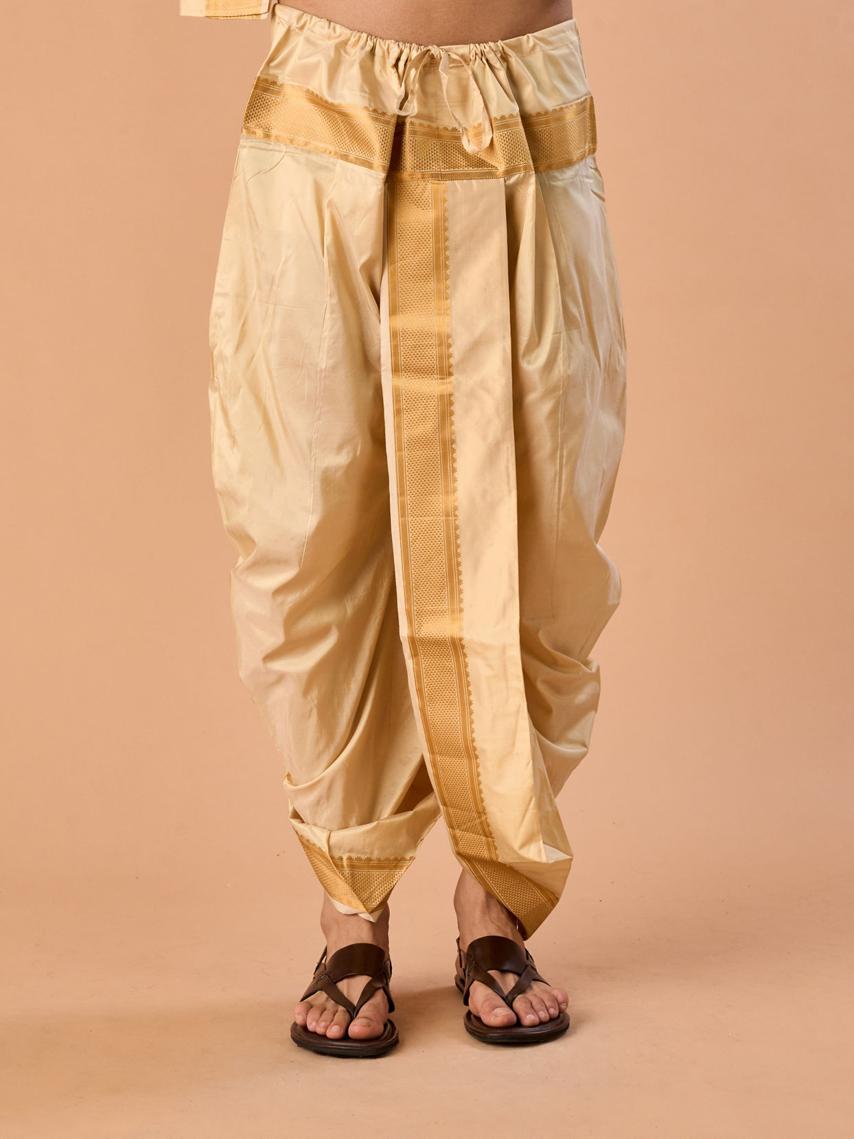 Manyavar Men Beige Silk Festive Veshti Dhoti